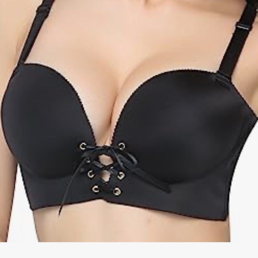 Black Lace-Up Push-Up Bra - Women Intimates & Sleepwear